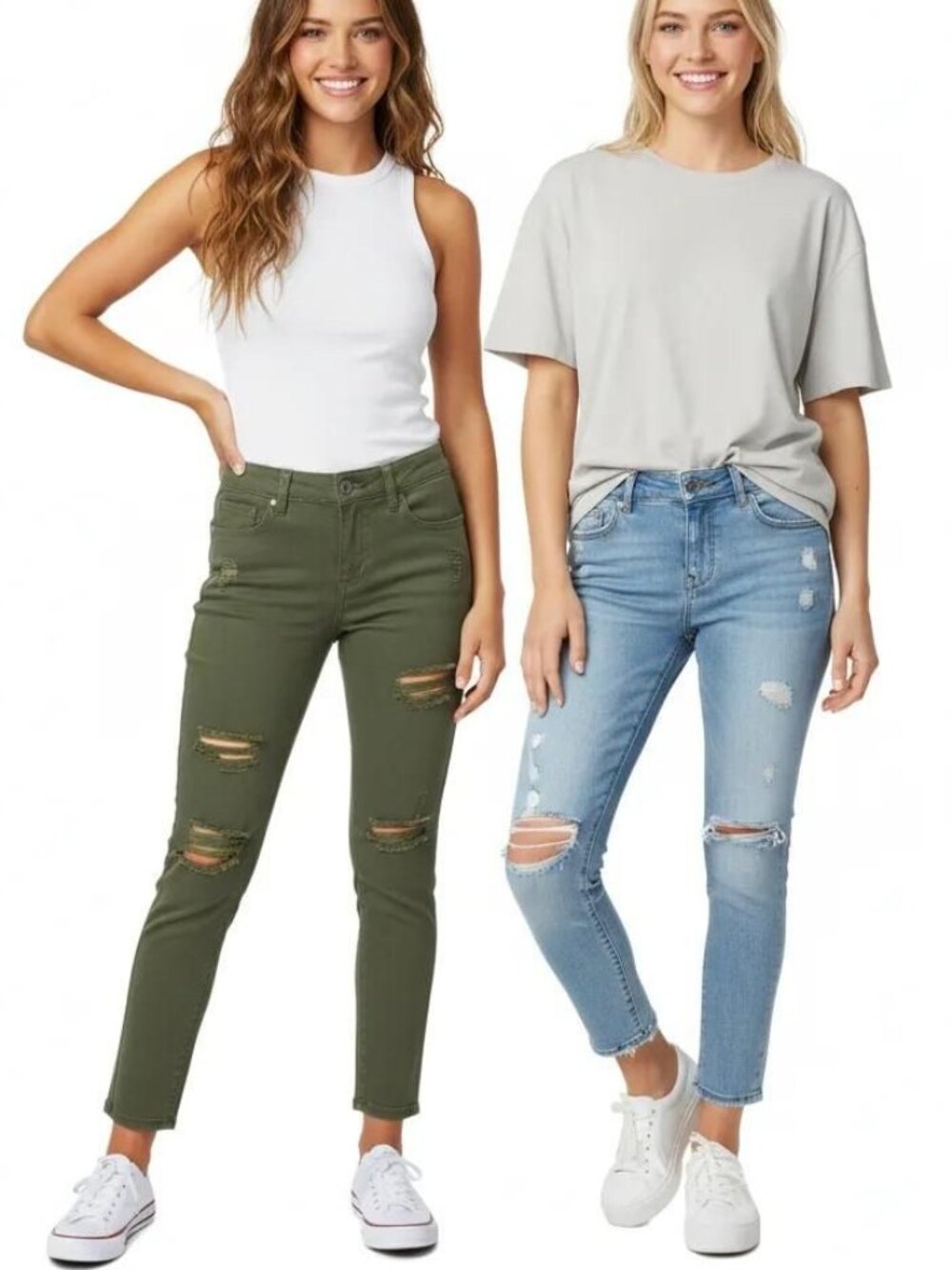 Set Of 2 Women's RSQ Baja Ankle Distressed Sz 1 & Encore Light Wash‎ Sz 5 Jeans